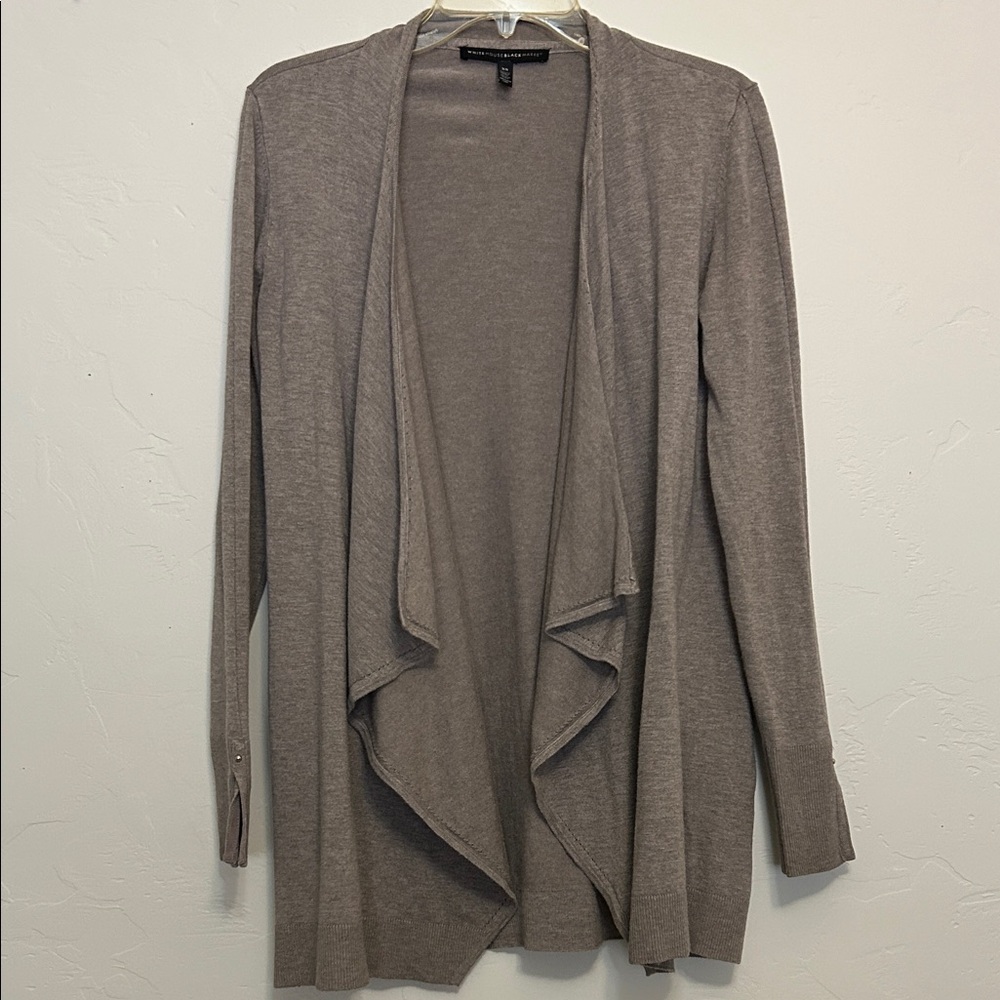 White House Black Market Grey Waterfall Open Front Cardigan